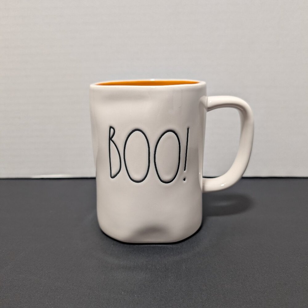 Rae‎ Dunn Matte White BOO! Halloween Mug Orange Ceramic Large Letter LL Script